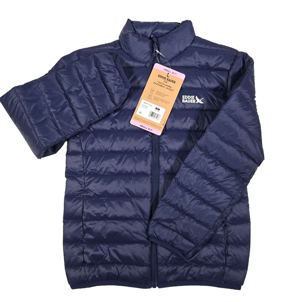 Eddie Bauer Girl's 650 Down Packable Blue Puffer Jacket Size S (6/7) New